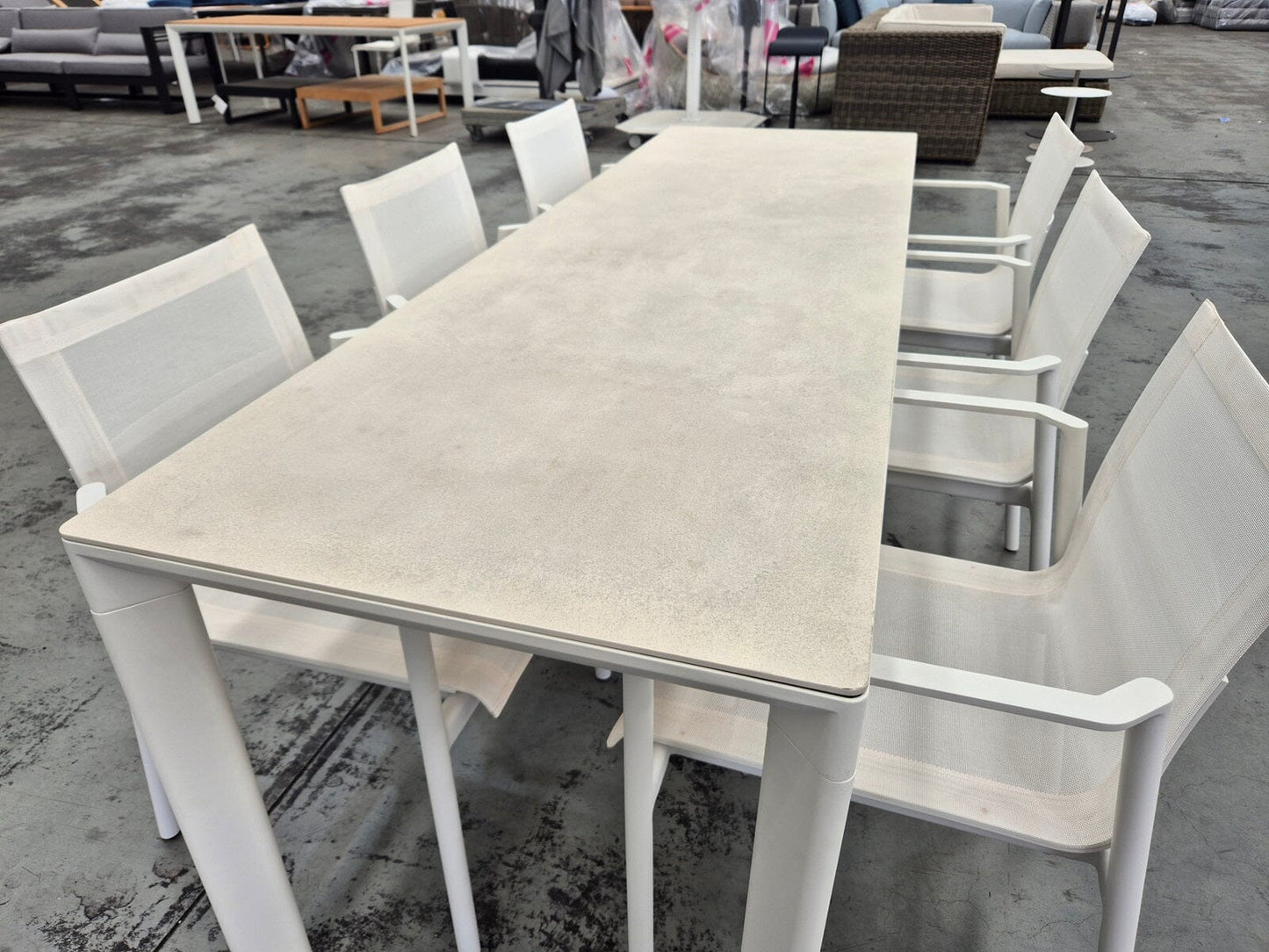 Addis Calce Bianco Slim Table with Nelson Armchairs Outdoor Furniture Kett