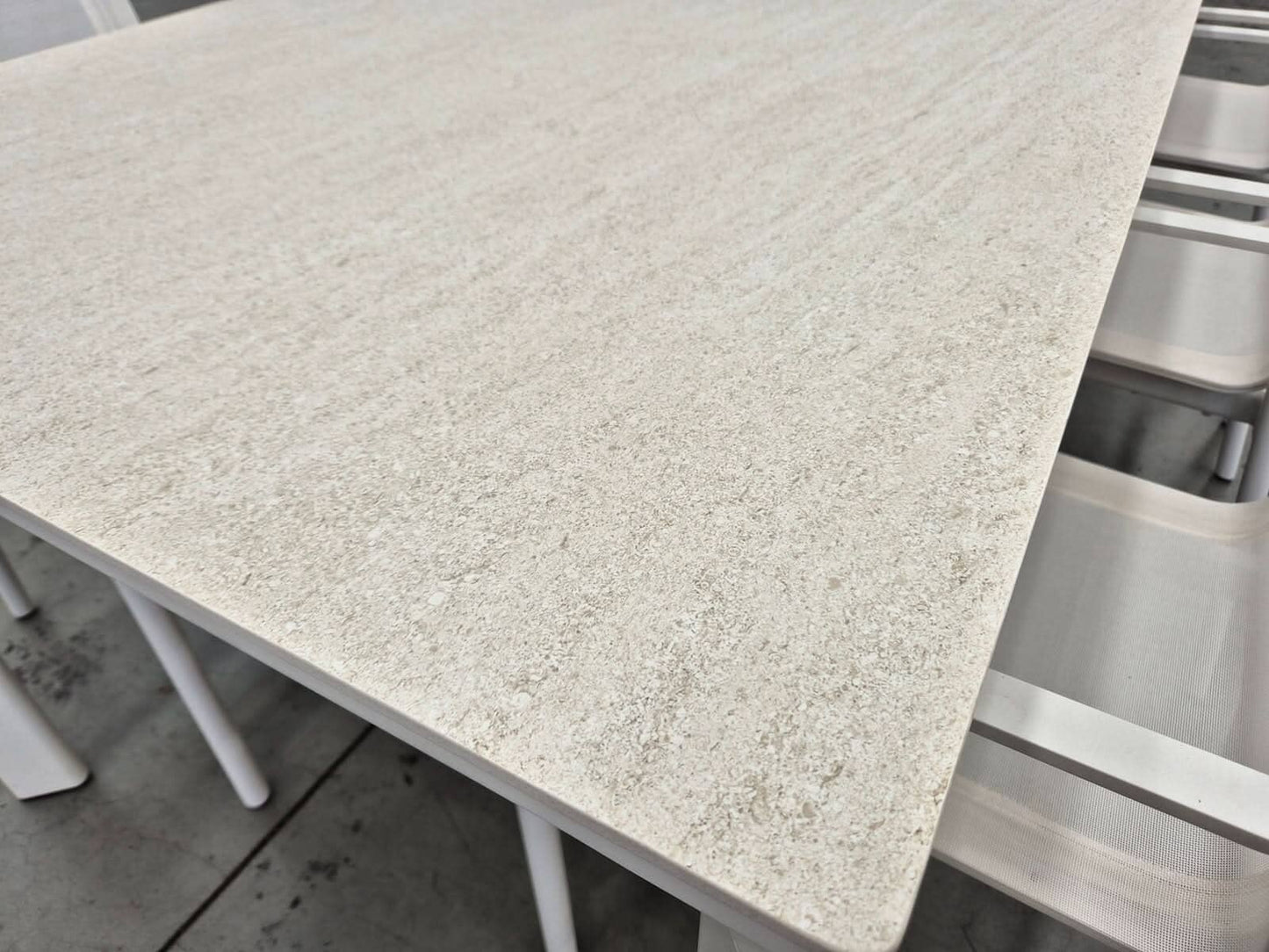 Addis Calce Bianco Slim Table with Nelson Armchairs Outdoor Furniture Kett