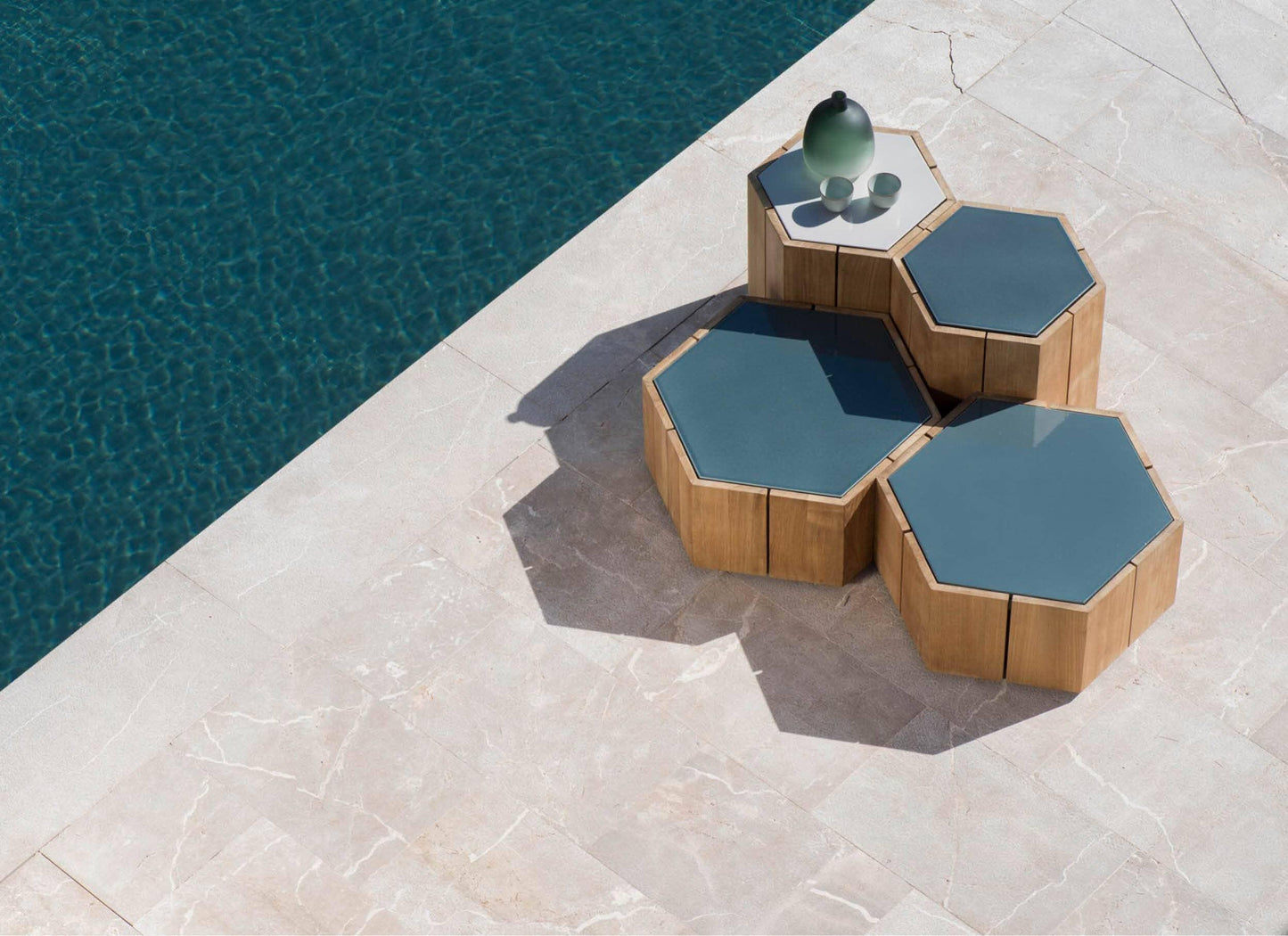 Hexagon Low Tables in Ocean 20% Off - Outdoor Furniture