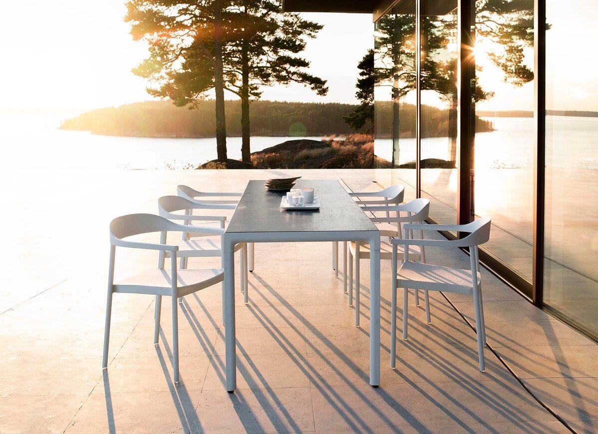 Illum Slim Dining Table with Teak Top Outdoor Furniture Tribu 