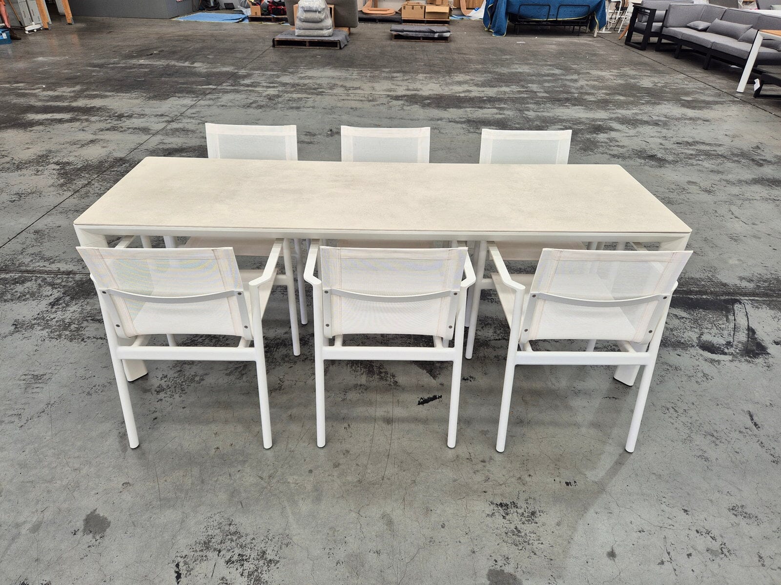 Addis Calce Bianco Slim Table with Nelson Armchairs Outdoor Furniture Kett 